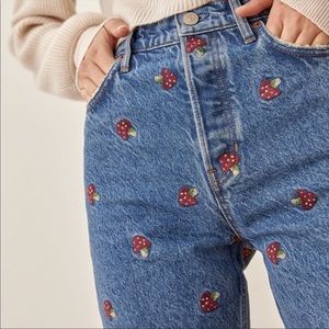 Reformation Mushroom Embroidered High Rise Straight Jeans